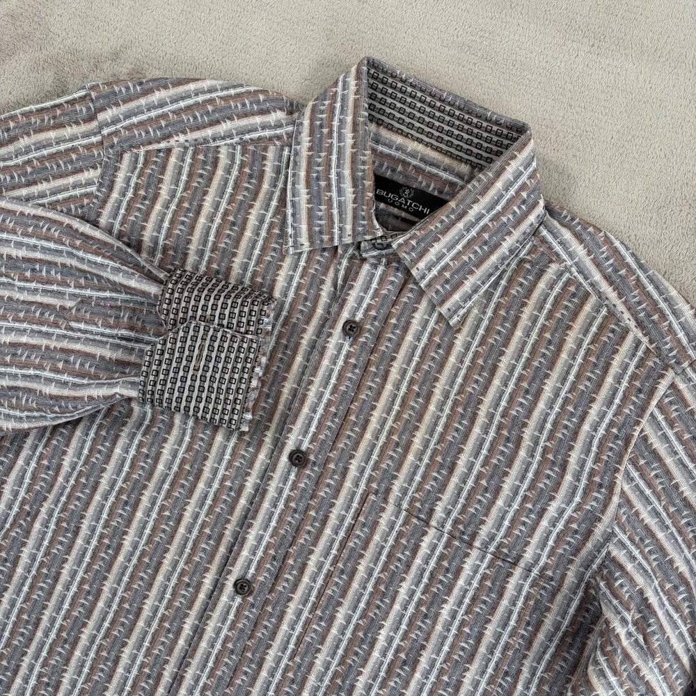 Bugatchi Flip Cuffs Shirt in Multi Striped Geometric Men Small Long Sleeve